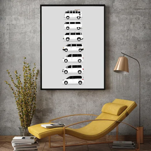 Vista 5 de Custom Car Posters Handmade Poster compatible with Volkswagen VW Transporter Camper Van (Side Profile) Print Art of Westfalia Microbus Kombi Gen