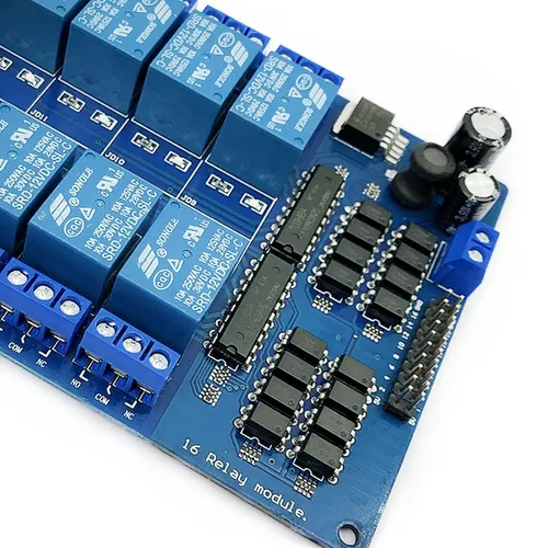 Vista 3 de DEVMO Módulo de placa de interfaz de relé de 12 V y 16 canales Optoacoplador LED LM2576 Power Compatible con Ar-duino DIY Kit PiC ARM AVR