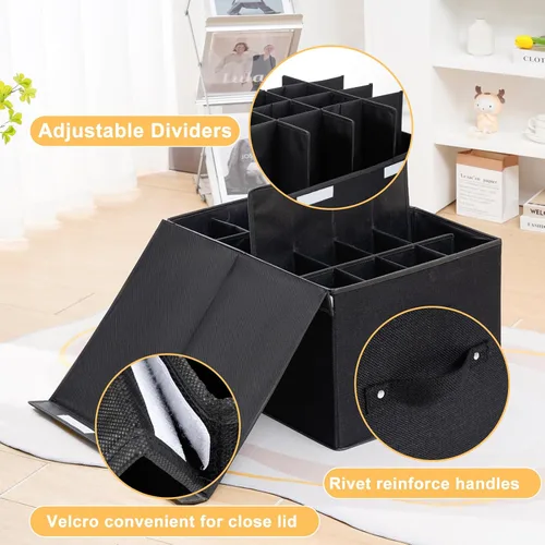 Vista 2 de Organizador de zapatos para armario, caja de almacenamiento de zapatos plegable con divisores ajustables, gran contenedor de almacenamiento