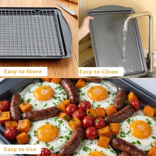 Vista 7 de Bandeja para hornear con rejilla de enfriamiento, bandeja de acero al carbono de 17 x 11 x 0.5 pulgadas para hornear [1 hoja + 1 rejilla], bandeja