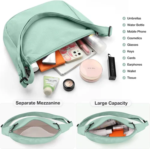 Vista 3 de Crossbody Bag for Women Small Crescent Bag with Adjustable Strap Nylon Hobo Shoulder Bag Handbag for School Travel Work