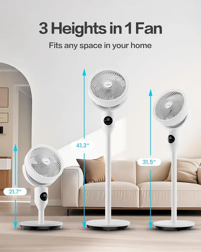 Vista 2 de Candy - Ventilador de pie para dormitorio, ventilador de pedestal ajustable en 3 alturas con control remoto, ventilador de piso oscilante de 90°, 8
