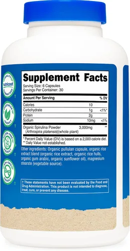 Vista 5 de Nutricost Espirulina 3,000 mg, 180 cápsulas para 30 porciones - Certificado CCOF fabricado con espirulina orgánica, sin gluten, vegetariano