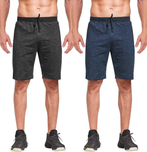 Vista 2 de Boyzn Pantalones cortos deportivos para hombre, cómodos, de algodón, con cintura elástica, con bolsillos con cremallera