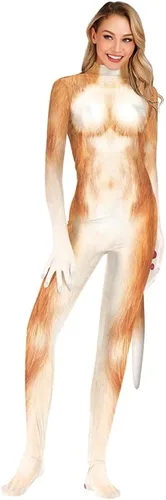 Vista 48 de Disfraz de animal para hombre con estampado de cola grande, overol peludo de elastano para cosplay, fiesta de Halloween
