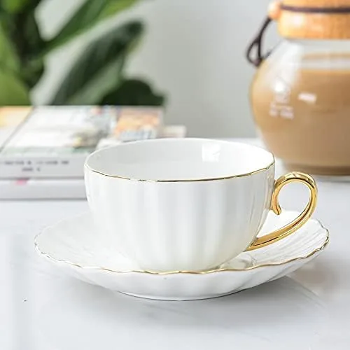 Vista 5 de Taza de café rosa linda taza y platillo creativo de porcelana cerámica juegos de té simples diseño moderno tazas de café tazas para tazas de café