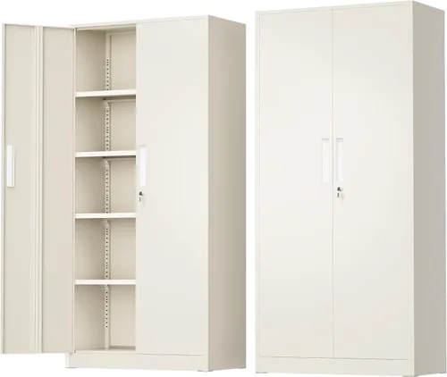 Vista 8 de Greenvelly Armario de metal para garaje, armario de almacenamiento de metal con bloqueo de 36 pulgadas de alto con 2 puertas y estantes ajustables