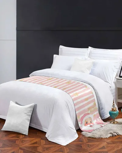 Vista 3 de Camino de cama de Navidad de Papá Noel rosa para cama de tamaño individual, manta decorativa de Navidad para pie de cama, protector de ropa de cama