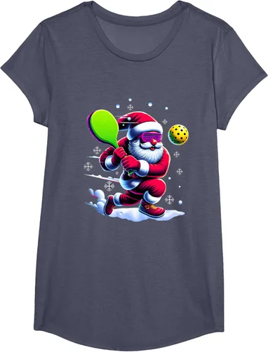 Vista 15 de Pickle Ball Navidad Santa Deporte Jugador Padel Raqueta Snow Camiseta Negro