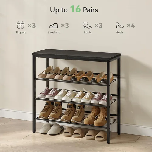 Vista 4 de Nunsino Zapatero para clóset, organizador de zapatos de 4 niveles para entrada, estante de zapatos con estantes de almacenamiento y parte superior