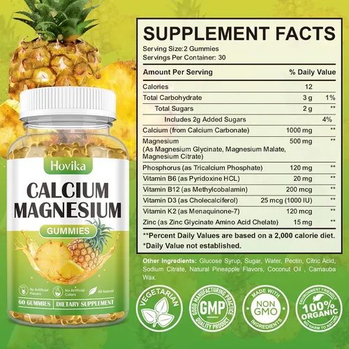 Vista 7 de Gomitas de calcio y magnesio y zinc, proporción 2:1 de calcio y magnesio con vitamina D3, K2, B6, B12 para fuerza ósea, función muscular y salud