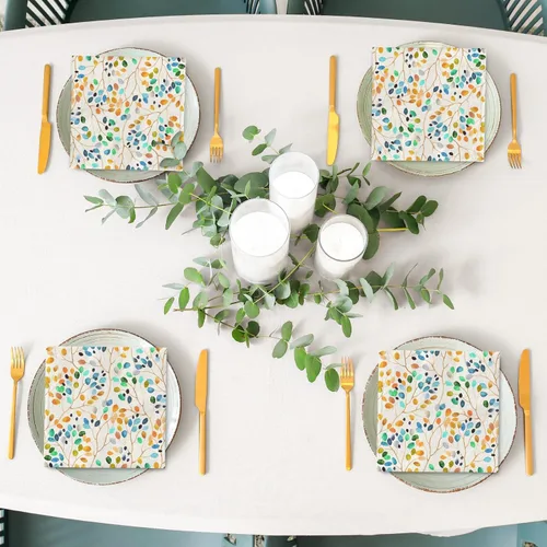 Vista 7 de AnyDesign 100 servilletas de papel de hojas coloridas, ramas de hojas de acuarela, servilletas desechables para almuerzo, postre, cena, servilletas