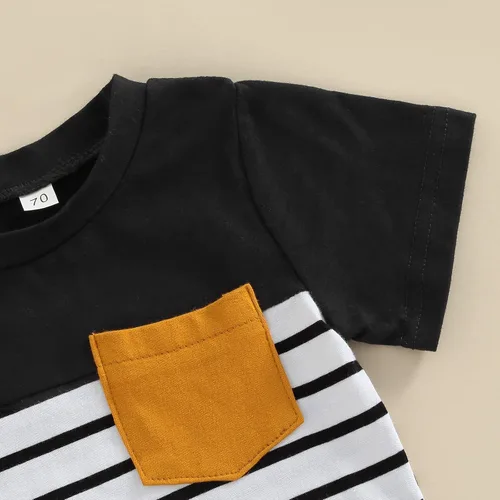 Vista 4 de Amiblvowa Conjunto de ropa de 2 piezas para bebé y niño de manga larga a rayas camisas pantalones largos para correr otoño e invierno
