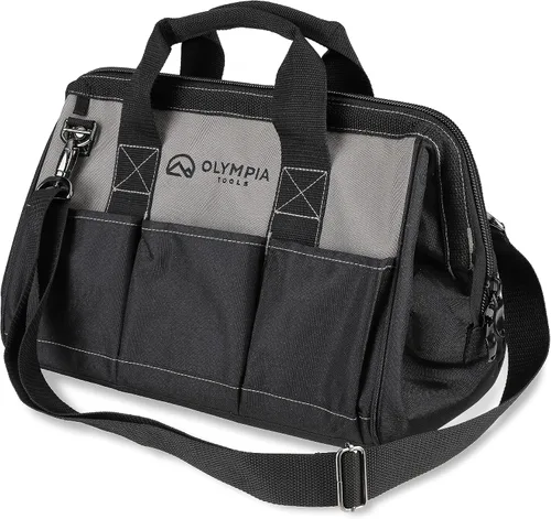 Vista 10 de Olympia Tools Bolsa de herramientas de 7 bolsillos con clip para cinturón, negro y rojo