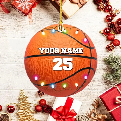 Vista 4 de Adorno de baloncesto, adorno de acrílico plano con forma de pelota de baloncesto, adorno de Navidad de baloncesto, regalos para jugadores