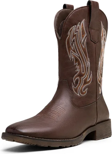 Vista 13 de Jousen Botas Vaqueras para Hombres con Bordado, Botas Occidentales Retro de Punta Cuadrada para Hombre, Botas Vaqueras Para Hombre