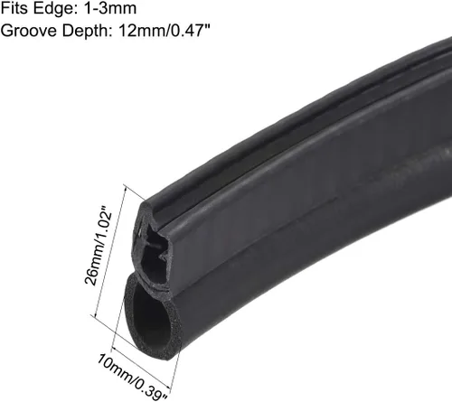 Vista 2 de uxcell Sello de recorte con bombilla superior, hoja protectora de borde de canal de sello de goma EPDM, se adapta a borde de 0.039-0.118 in de 6.6