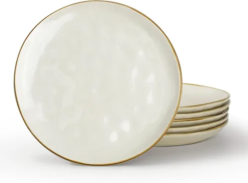 Vista 9 de famiware Platos llanos, juego de platos pequeños de 8 pulgadas para 6, platos de ensalada de cerámica moteados hechos a mano, aptos para microondas