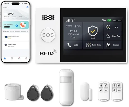 Vista 2 de Sistema de alarma inalámbrico WiFi para seguridad en el hogar, protección 24/7, dispositivos inteligentes para el hogar, pantalla táctil de 4.3