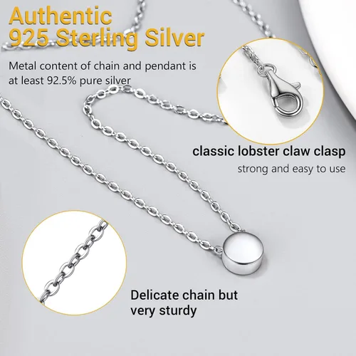 Vista 4 de PROSILVER Collar delicado de plata de ley 925 para mujer, corazón, cruz, redondo, estrella, luna, triángulovertical, 16 a 18 pulgadas ajustable