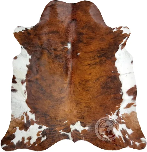 Vista 9 de Sunshine Cowhides Alfombra de piel de vaca tricolor 100% auténtica, alfombra de estilo moderno de piel de animal y alfombra para suelo para sala
