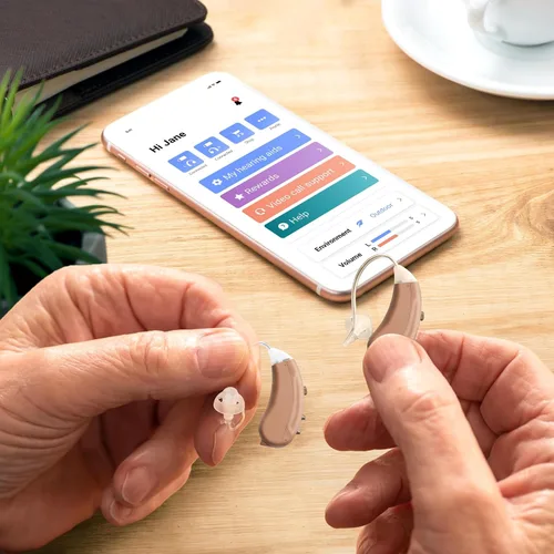 Vista 3 de Lumen - Audífonos OTC autoajustables, Bluetooth habilitado con ajuste invisible, micrófonos direccionales, control de aplicación para smartphone