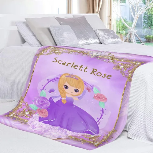 Vista 2 de Manta de forro polar suave con nombre en blanco para bebé niña, color morado, 30 x 40 pulgadas