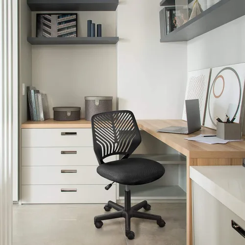 Vista 2 de Topeakmart Silla de oficina sin brazos, silla de estudio de computadora giratoria ajustable de malla para espacios pequeños, color negro