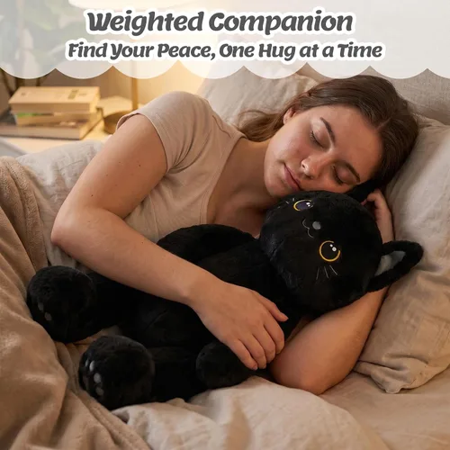 Vista 3 de BRICHOEE Animales de peluche con peso de 5 libras, peluche de gato negro calmante con peso, lindo juguete de peluche sensorial, almohada de peluche