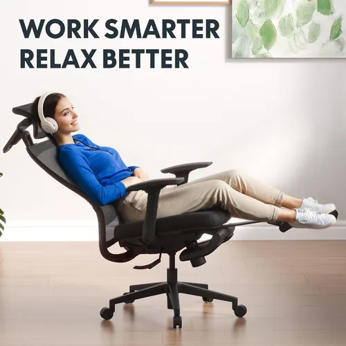 Vista 4 de FLEXISPOT OC3 Cloud - Silla de oficina ergonómica con reposapiés, silla de computadora con respaldo de malla, sillas de escritorio de oficina