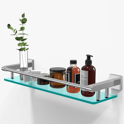 Vista 16 de Estante de vidrio para baño, estantes de baño de 20 pulgadas con toallero, estantes de vidrio templado con toallero de acero inoxidable para estante