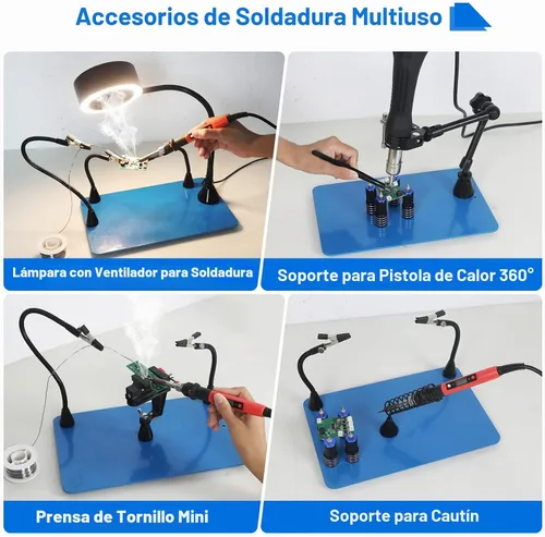 Vista 3 de Toolour Manos magnéticas que ayudan a soldar herramientas de tercera mano con luz extractora de humos de soldadura, abrazadera de tornillo