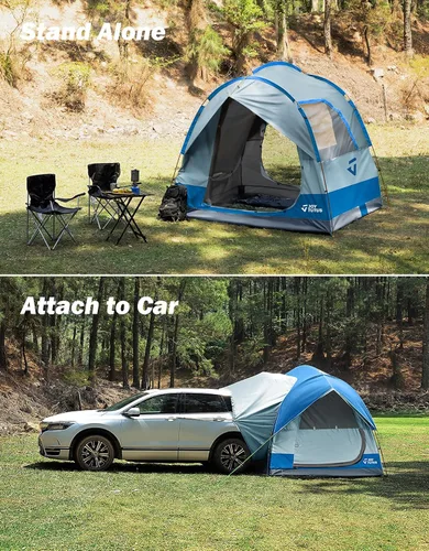 Vista 7 de JOYTUTUS Tienda de campaña SUV para acampar con sombrilla impermeable, diseño de doble puerta, tienda de campaña para auto con postes de aluminio