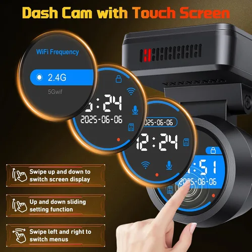 Vista 3 de Cámara frontal para automóvil con WiFi integrado y control de aplicación, cámara de tablero 4K con tarjeta gratuita de 32 GB, cámara de tablero