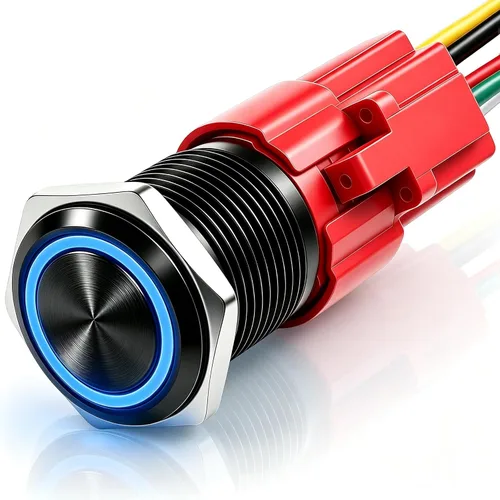 Vista 8 de Twidec /6 unids interruptor de botón momentáneo de 0.472 in agujero de montaje de 1/2 "encendido apagado mini redondo impermeable negro con cables