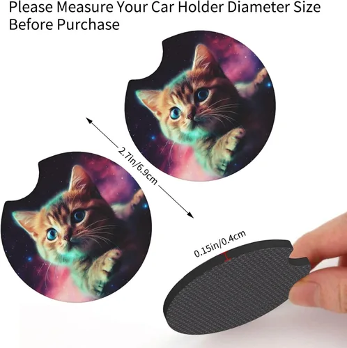 Vista 2 de Portavasos para automóvil con estampado de gato Galaxy para portavasos universales antideslizantes, paquete de 2 soportes para tazas, almohadilla
