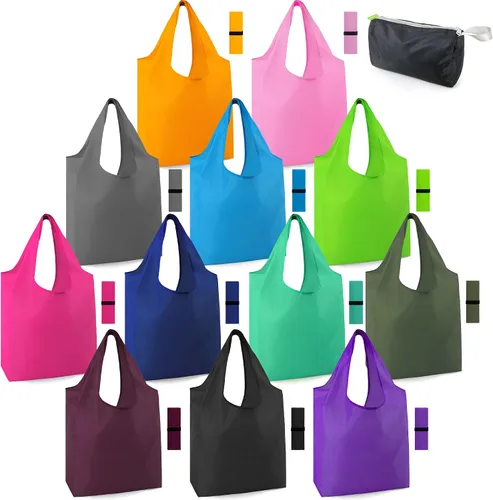 Vista 16 de BeeGreen Bolsas de comestibles reutilizables de Navidad con bolsa de almacenamiento con cremallera, paquete de 10 bolsas de compras reutilizables a