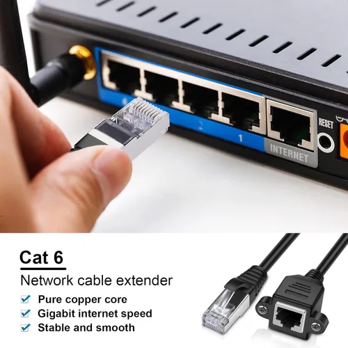 Vista 5 de iGreely Paquete de 2 extensores Ethernet RJ45 macho a hembra de montaje en panel de tornillo Cat6/Cat5e/Cat5 Ethernet LAN Cable de extensión de red