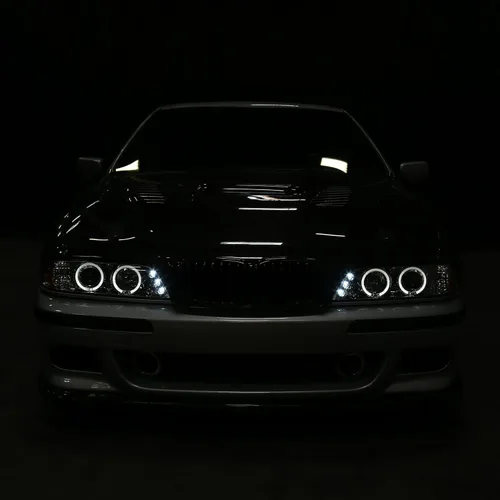 Vista 6 de SPEC-D TUNING Faros delanteros LED de doble ángel con proyector, cromados, compatibles con modelos BMW E39 5-Series 1996-2003 sin faros OE de xenón