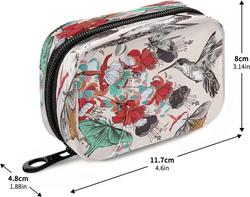 Vista 3 de Naanle Pastillero floral de colibrí de 7 días con cremallera, organizador de píldoras de viaje con cremallera, funda semanal portátil