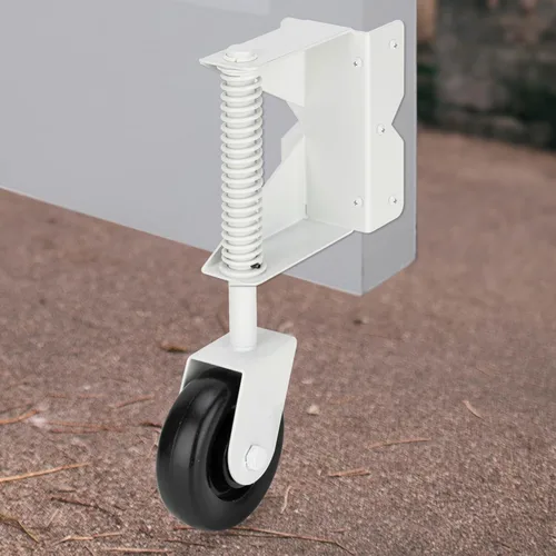 Vista 11 de Rueda resistente con resorte con placa de montaje universal de 360 grados para madera, puertas de metal, valla de PVC, 4 pulgadas, capacidad de 220