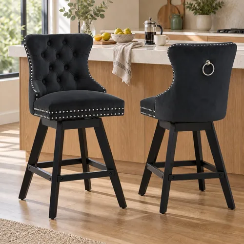 Vista 38 de Juego de 2 taburetes de bar giratorios modernos, taburetes de bar de 26.6 pulgadas de altura de mostrador beige con respaldo para isla de cocina