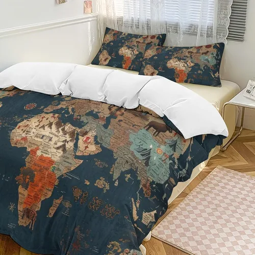 Vista 16 de World - Juego de funda de edredón tamaño matrimonial, juego de funda de edredón supersuave de artes visuales, juego de ropa de cama de microfibra