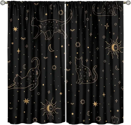 Vista 44 de Cortinas opacas con diseño de sol y luna, cuerpos celestes bohemios, con diseño de sol, luna y estrellas, para sala de estar, dormitorio, 42 x 45