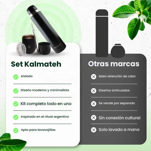 Vista 3 de Kalmateh Yerba Mate Gourd 8oz y botella aislada al vacío de 33.8 fl oz, incluye vaso mate, frasco de doble pared, popote bombilla, cepillo de Negro