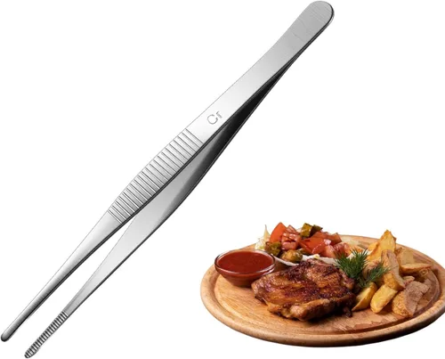 Vista 2 de Aniso Pinzas largas - Pinzas de cocina de precisión con dientes aserrados, pinzas para barbacoa y cocina (15 cm) Mango de precisión dentado