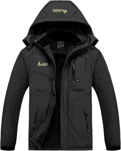 Vista 2 de MANSDOUR Chaqueta de senderismo para hombre, impermeable, cálida, forro polar, para invierno, snowboard, cortavientos, con capucha