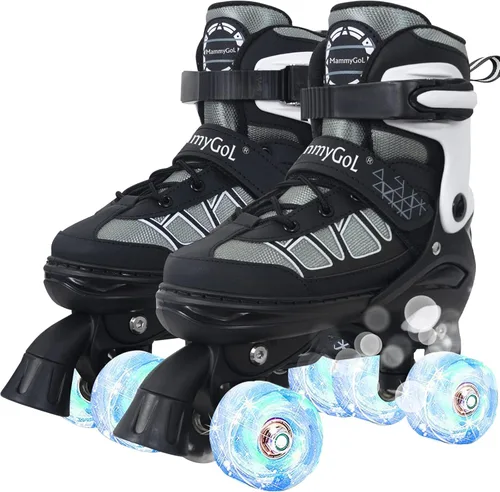 Vista 13 de MammyGol Roller Skates for Kids Boys Girls, Adjustable Quad Skates with Light Up Wheels for Toddler Little Kids Ages 6-12, Beginners Outdoor Sports