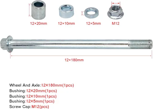 Vista 2 de Mokuo Eje Delantero Trasero de 12mm 180mm con Bujía 5mm 10mm 20mm Compatible con Pit Dirt Bike Ciclomotor Scooter QUAD ATV Mini Bike Parts
