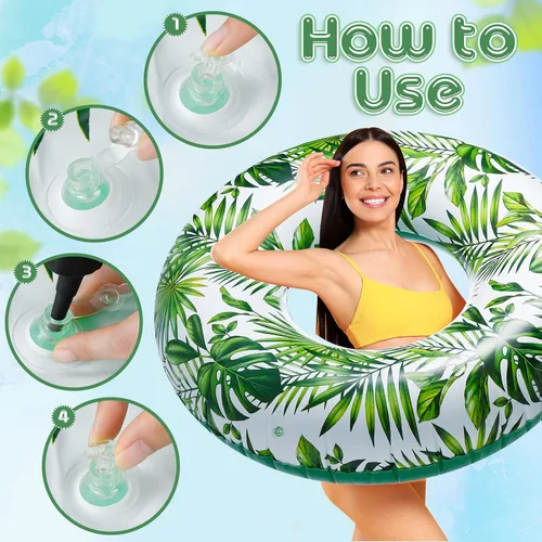Vista 4 de Simgoing Flotador de piscina jumbo de 47.24 pulgadas, tubo inflable de flotador de hojas tropicales, tubo de piscina con hojas verdes, tubo inflable